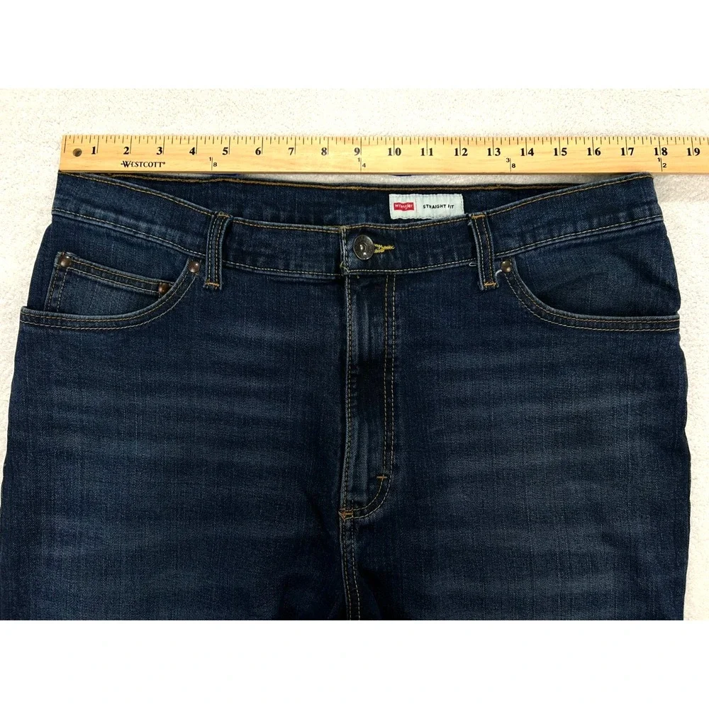 Wrangler Jeans Men 36x34(32) Blue Denim Whisker Straight Fit Cowboy Western READ